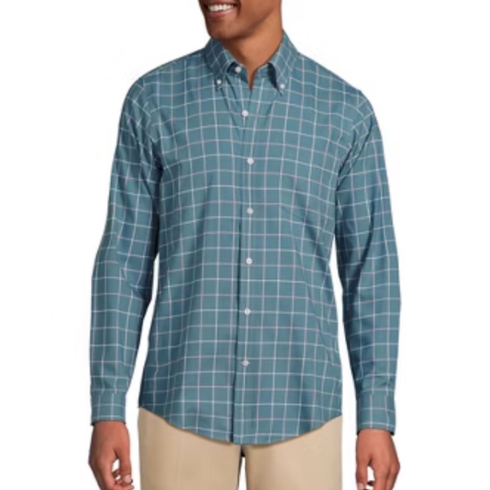 Lands' End‎ Light Blue Checkered Shirt XL